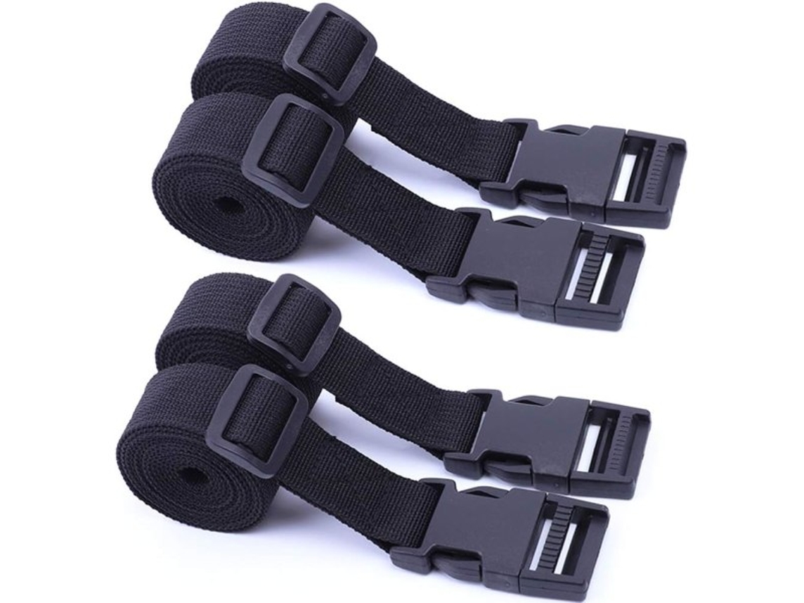 Conjunto De 4 Cintas Nylon Reforçado 25 Mm Com Fivelas Para Bagagem, Tamanho Universal De 150 Cm, Cor Preta