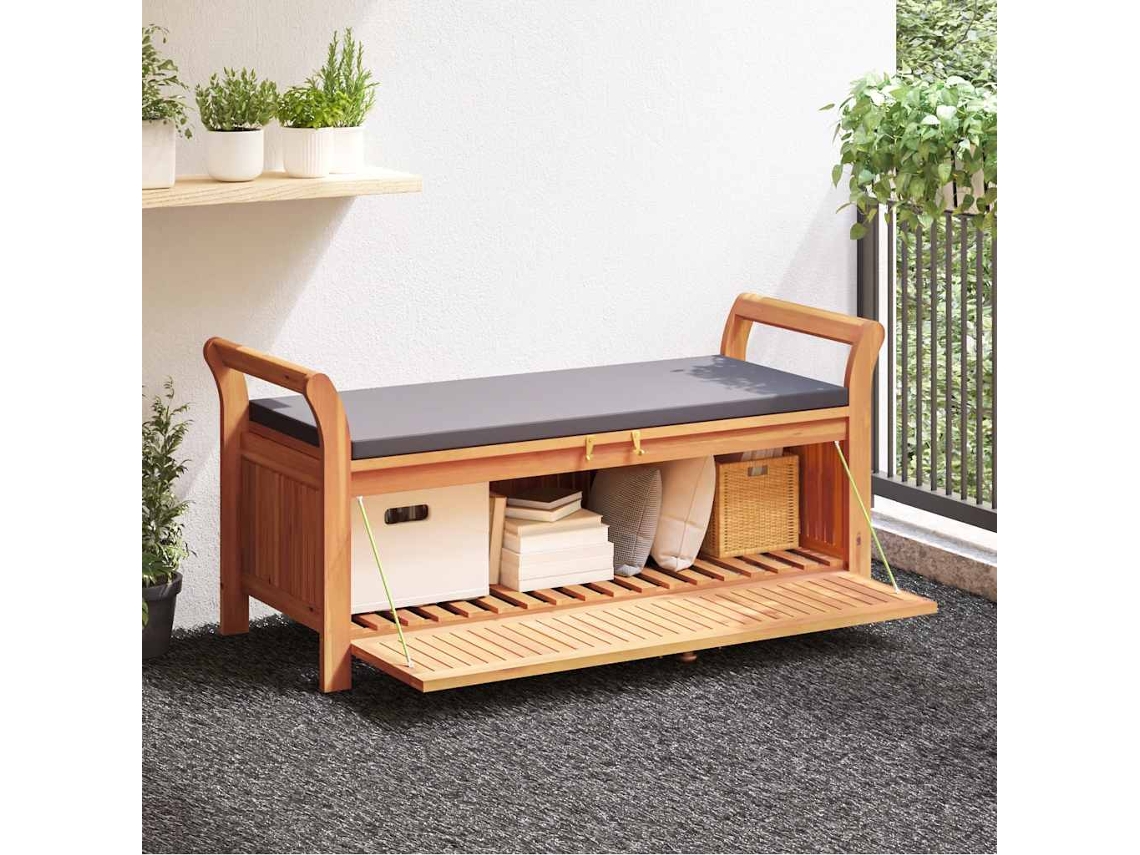 Vidaxl Banco De Arrumação P/ Jardim C/ Almofadão 126 Cm Acácia Maciça