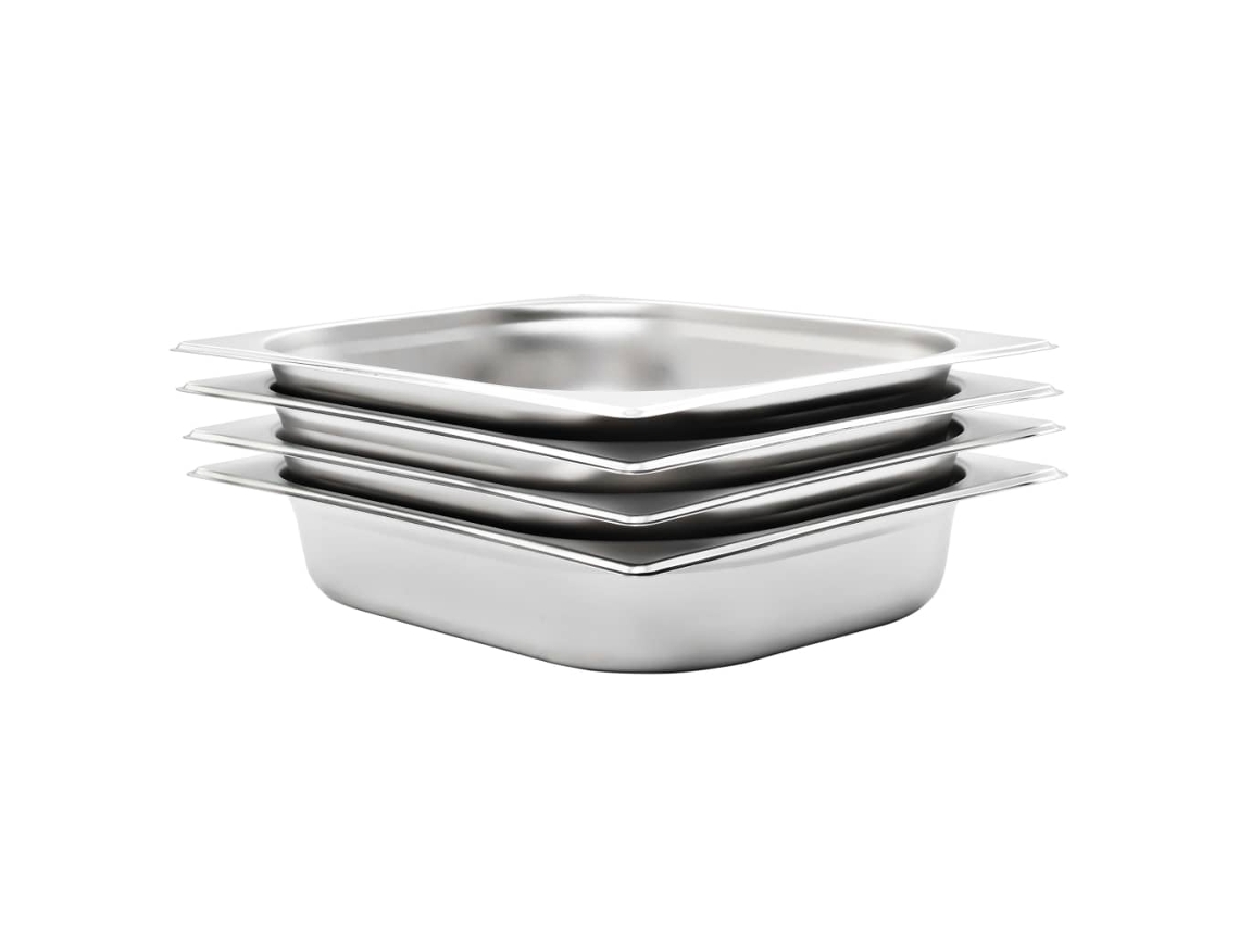 Vidaxl Recipientes Gastronorm 4 Pcs Gn 1/2 65 Mm Aço Inoxidável