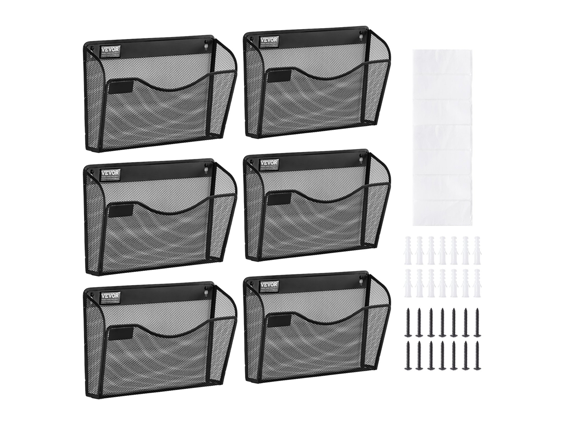 Rack de Arquivo de Parede de Malha de Metal de 1 Camada VEVOR Preto 6 Peças