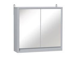 Armário de banheiro com espelho, 2 portas, prateleira ajustável, suspenso, 48x14,5x45 cm, cinza | S/MARCA