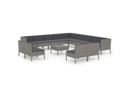 Maison Exclusive - 14 Pcs Conjunto Lounge De Jardim C/ Almofadões Vime Pe Cinzento