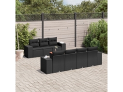 8 Pcs Conjunto Sofás De Jardim Com Almofadões Vime Pe Preto Dkd Home Decor
