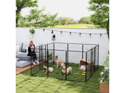 Cercadinho Para Cães Em Aço, 12 Painéis E 2 Portas, Preto 80x120 Cm - Ideal Para Uso Interno E Externo