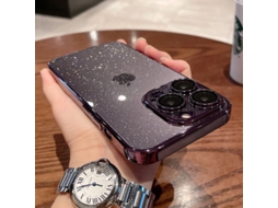 Capa Para Iphone 17 Air Roxa Escura Com Glitter De Estrelas, Lente Transparente, Proteção Contra Quedas.