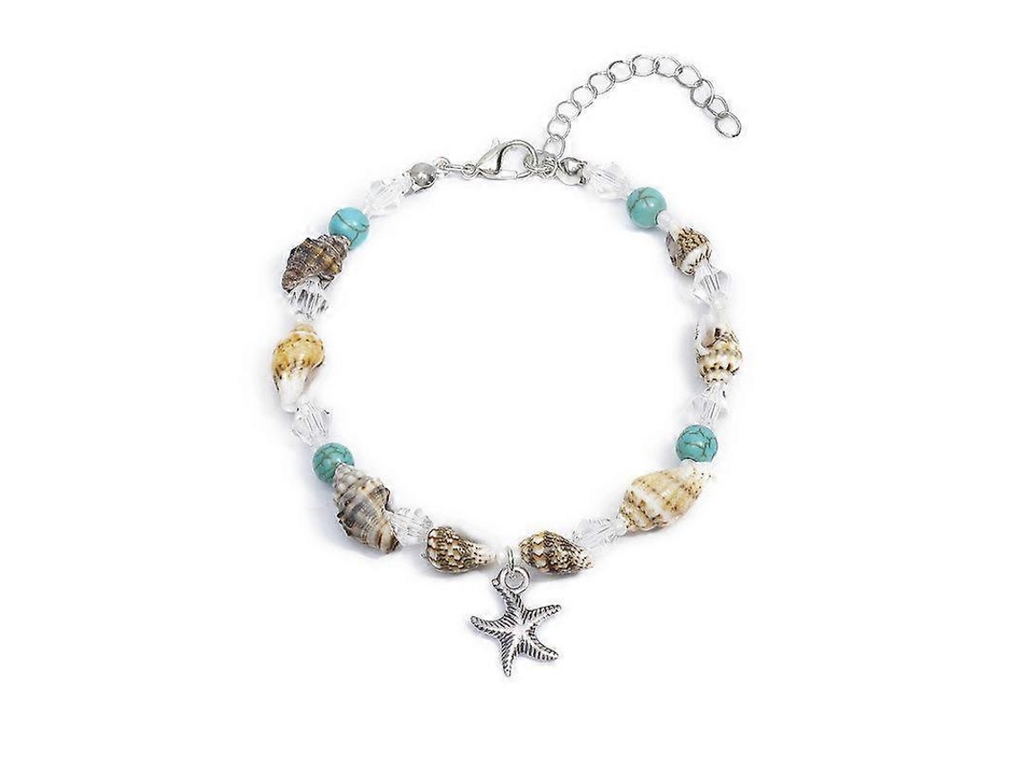Pulseira Da Moda, Pingente De Concha, Estrela Do Mar Turquesa E Contas De Cristal. Nostalgia88