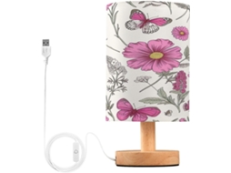 Abajur De Cabeceira Em Formato Flor E Borboleta Para Ambiente, Com Porta Porta USB C, Luminária De Mesa