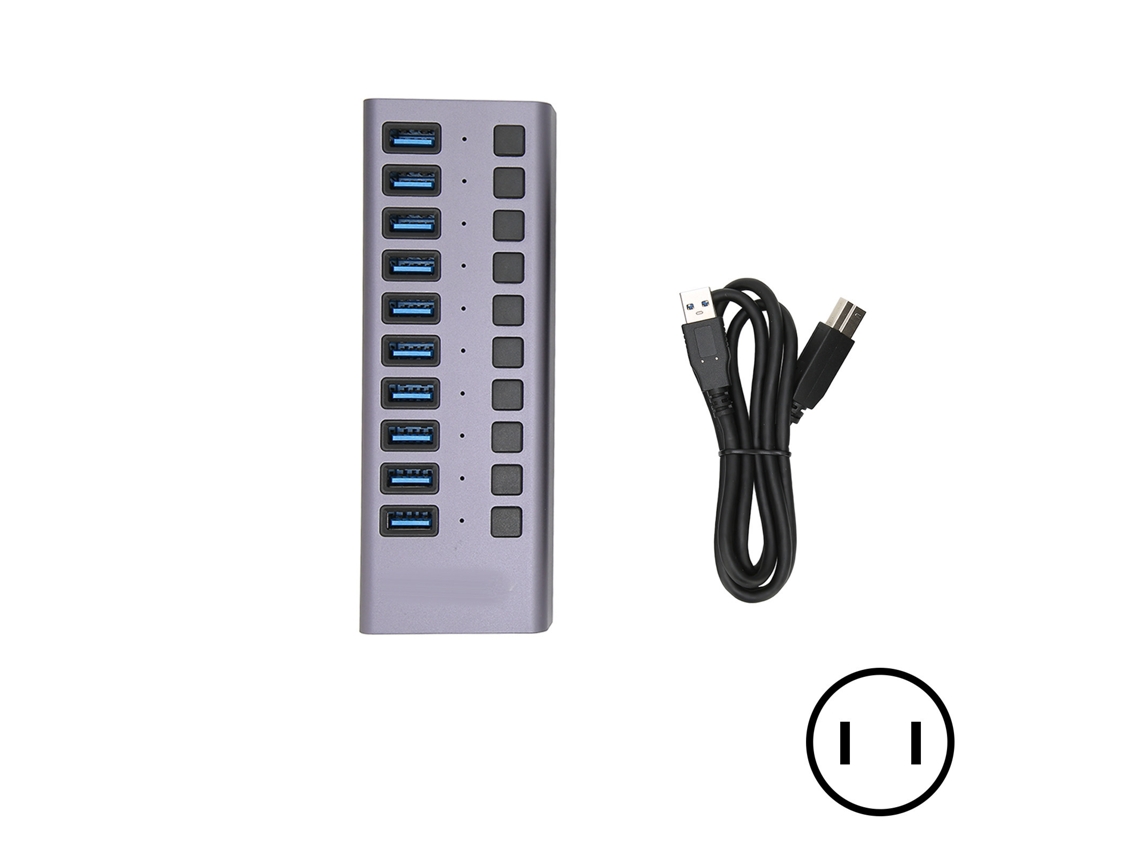 Hub Usb3.0 Estação De Docking Com 10 Portas Transmissão Rápida Interruptor De Energia Individual Cinza Eua