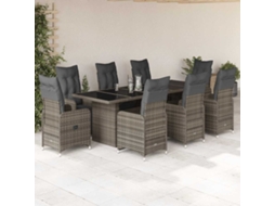 Vidaxl 9 Pcs Conjunto Bistrô De Jardim C/ Almofadões Vime Pe Cinzento