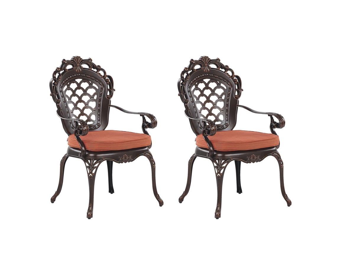 Conjunto De 2 Cadeiras De Jardim Com Almofadas Beliani Lizzano De Alumínio Castanho Escuro 69x58x97