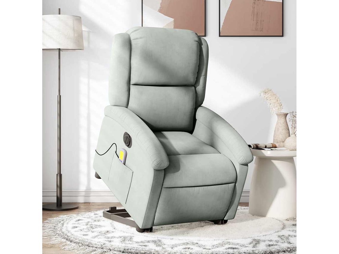 Vidaxl Poltrona De Massagens Reclinável Elétrica Veludo Cinzento-claro