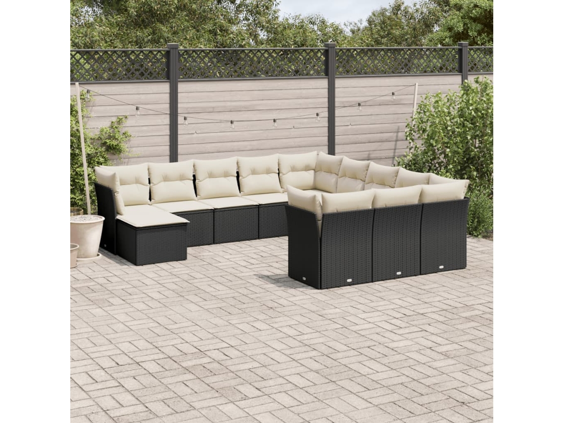 Vidaxl 12 Pcs Conjunto De Sofás De Jardim C/ Almofadões Vime Pe Preto