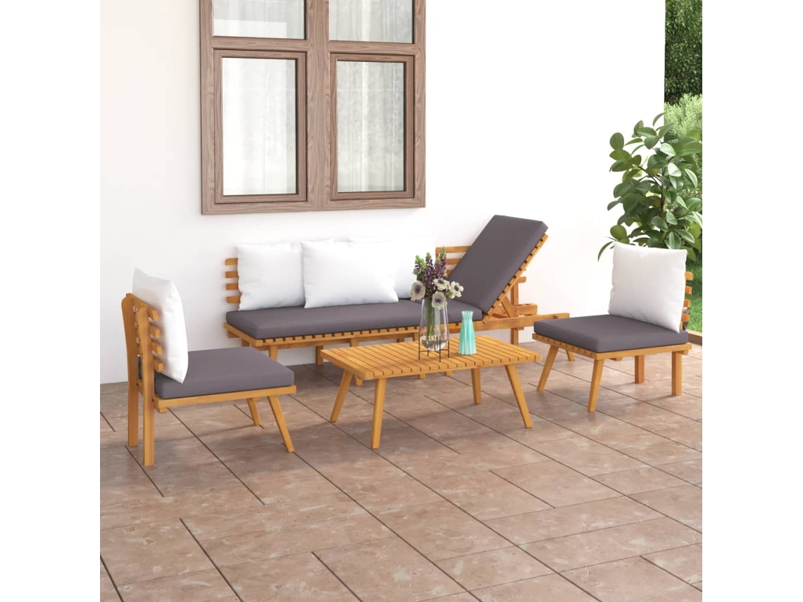 Vidaxl 4 Pcs Conj. Lounge Jardim C/ Almofadões Madeira Acácia Maciça