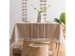 Toalha De Mesa De Algodão Linho Marrom Com Borlas Bordadas À Prova Dágua 140140 Cm Cáqui