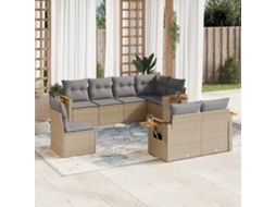 Vidaxl 8 Pcs Conjunto De Sofás P/ Jardim Com Almofadões Vime Pe Bege