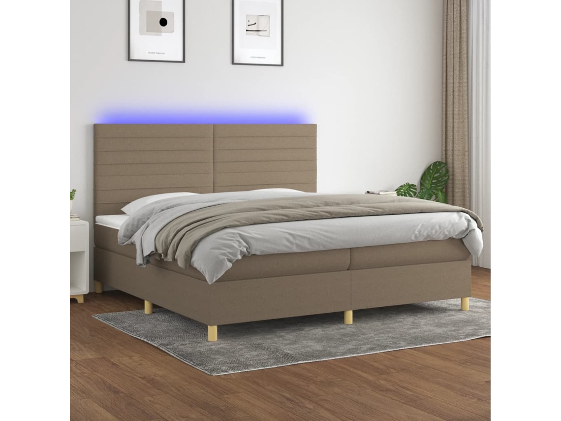 Cama Box Spring Colchão/led 200x200cm Tecido Cinza-acastanhado