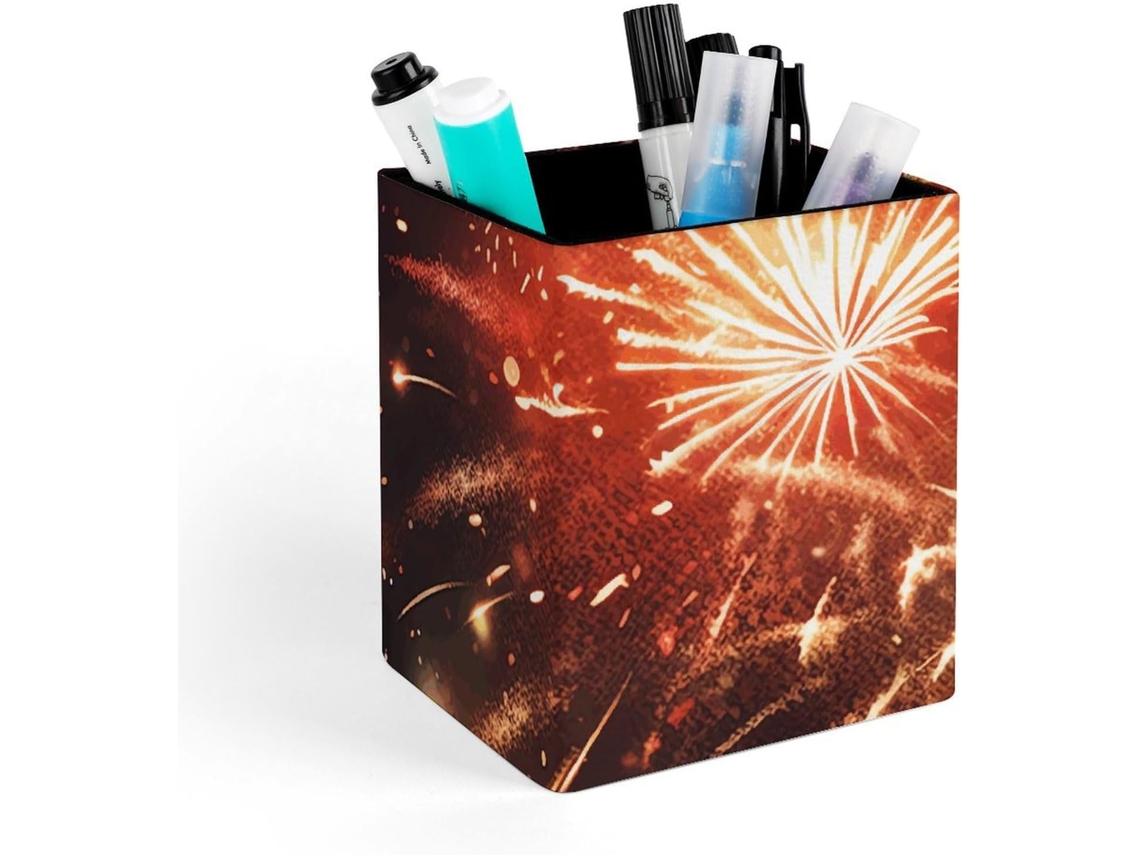 Porta Canetas Quadrado sobre Mesa de Couro, Porta Pinceis de Maquiagem, Organizador de Canetas, Lareiras de Fogos de Artifício
