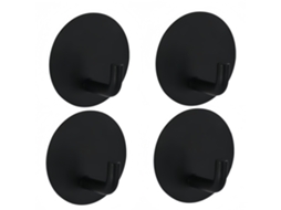 Gancho Adesivo Impermeável Preto 4pç, Aço Inoxidável Removível para Banheiro