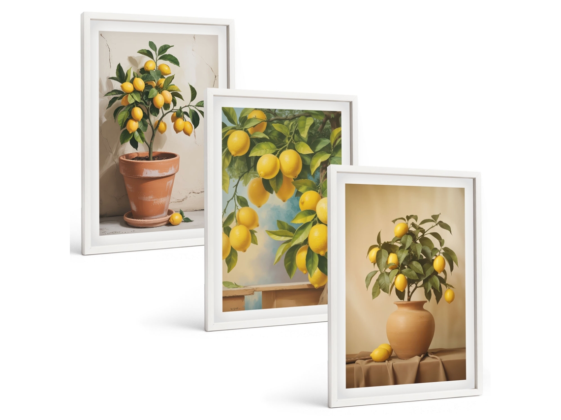 Conjunto De Pinturas Limoeiros Em Vasos Espelharte (3 Peças 40x60 Cm)