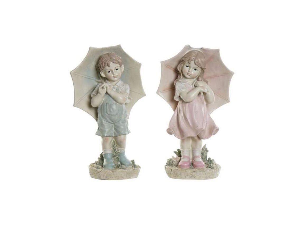 Peça Decorativa DKD HOME DECOR Blue Pink Resin Children (28x20x48.5 cm - 2 Pcs)