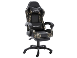 Vidaxl Cadeira Estilo Corrida C/ Apoio Pés Couro Art. Preto/camuflado