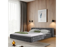 Cama Casal 160×200cm Tecido Chenille Cinza Escuro Confortável Resistente