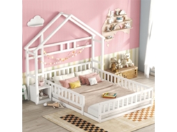 Cama Infantil 140x200 Mesa Cabeceira Branca Segurança