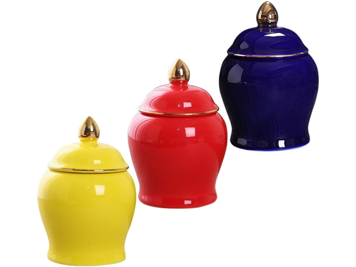 Conjunto De 3-mini Potes Chá Cerâmica 70ml, Com Tampa Selada