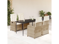 Vidaxl 5 Pcs Conjunto De Jantar P/ Jardim Com Almofadões Vime Pe Bege