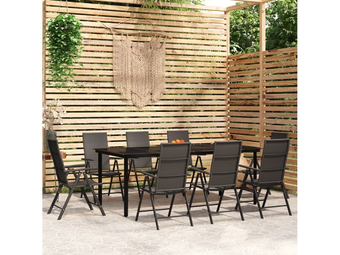 Vidaxl 9 Pcs Conjunto De Jantar Para Jardim Preto