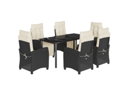 Conjunto de 7 Jantar para Jardim com Almofadões Vime Pe Preto MAISON EXCLUSIVE