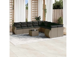 Vidaxl 11 Pcs Conjunto Sofás De Jardim C/ Almofadões Vime Pe Cinzento