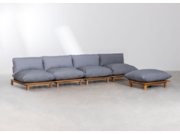 Sklum Sofá Modular Reclinável De Jardim De 4 Peças Com Puff Em Madeira De Acácia Brina Poliéster Cinza Grafito