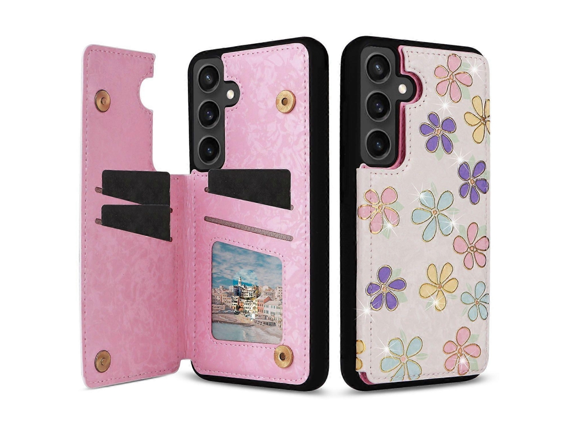 Capa Para Samsung Galaxy S25 Fe Em Couro Tpu Com Estampa Floral E Compartimentos Para Cartão