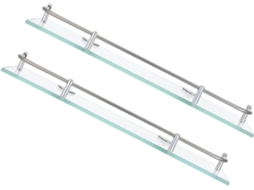Conjunto De 2-prateleiras Retangulares Aço Inoxidável Com Suporte Vidro