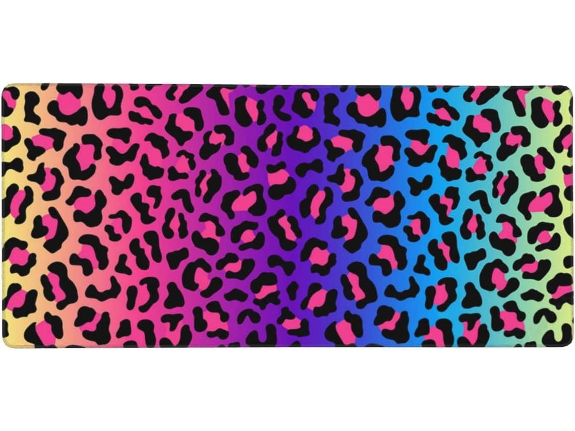 Mousepad Grande para Computador com Estampa de Leopardo em Degradê Neon e Base Borracha Antiderrapante, 40 X 9