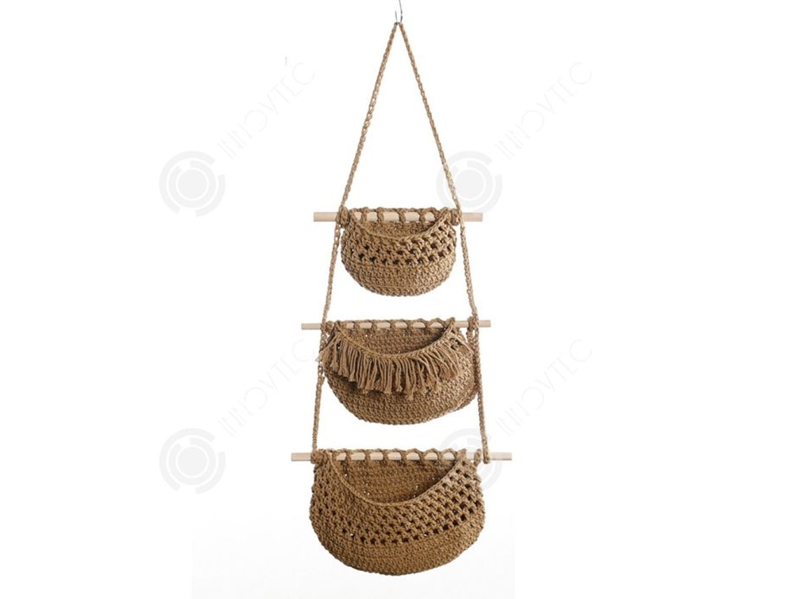 Inn Sac Trançado De Armazenamento Suspenso Estilo Boêmio Com 3 Bolsos Objeto De Decoração Bibelô Objeto Decorativo Pode Ser Pendurado Innovtec