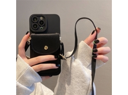 Capa Para Iphone 17 Preta Com Porta-cartões Alça Transversal De Couro, Resistente A Quedas.