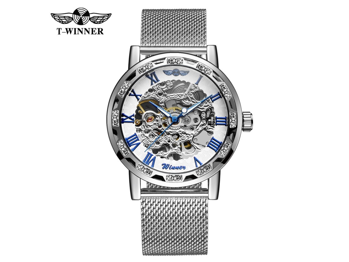 (estilo 3) Relógio Mecânico Com Pulseira De Malha, Corda Manual, Mostrador Com Numerais Romanos.
