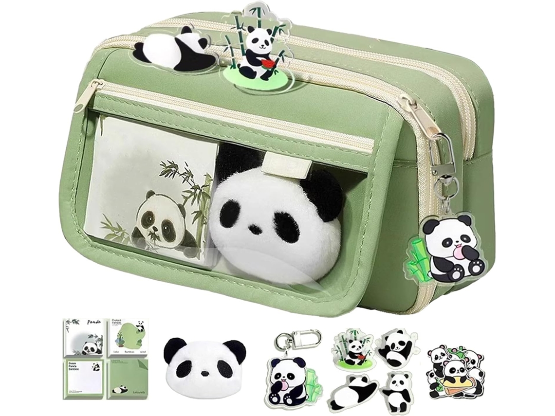 Estojo De Lápis Em Tecido Resistente, Ideal Para Material Escolar E, Com Estampa De Panda, Zíper Prático E