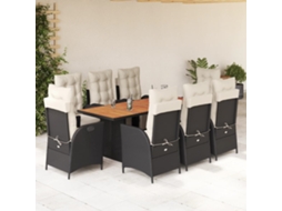 Conjunto 9 Peças Jantar P/ Jardim C/ Almofadões Vime Pe Preto Dkd Home Decor