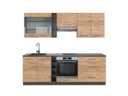 Cozinha Fame-Line, 235 cm sem bancada, carvalho dourado/antracite VICCO
