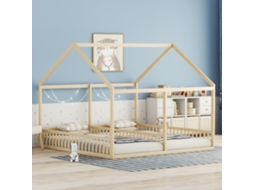 Cama Cabana Em Madeira De Pinho 2x90x200 Cm Com Teto E Estrado De Ripas Natural Estilo