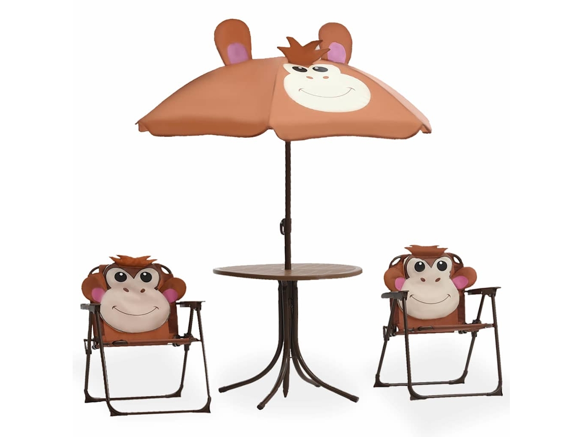 Vidaxl 3 Pcs Conjunto Bistrô De Jardim Infantil C/ Guarda-sol Castanho