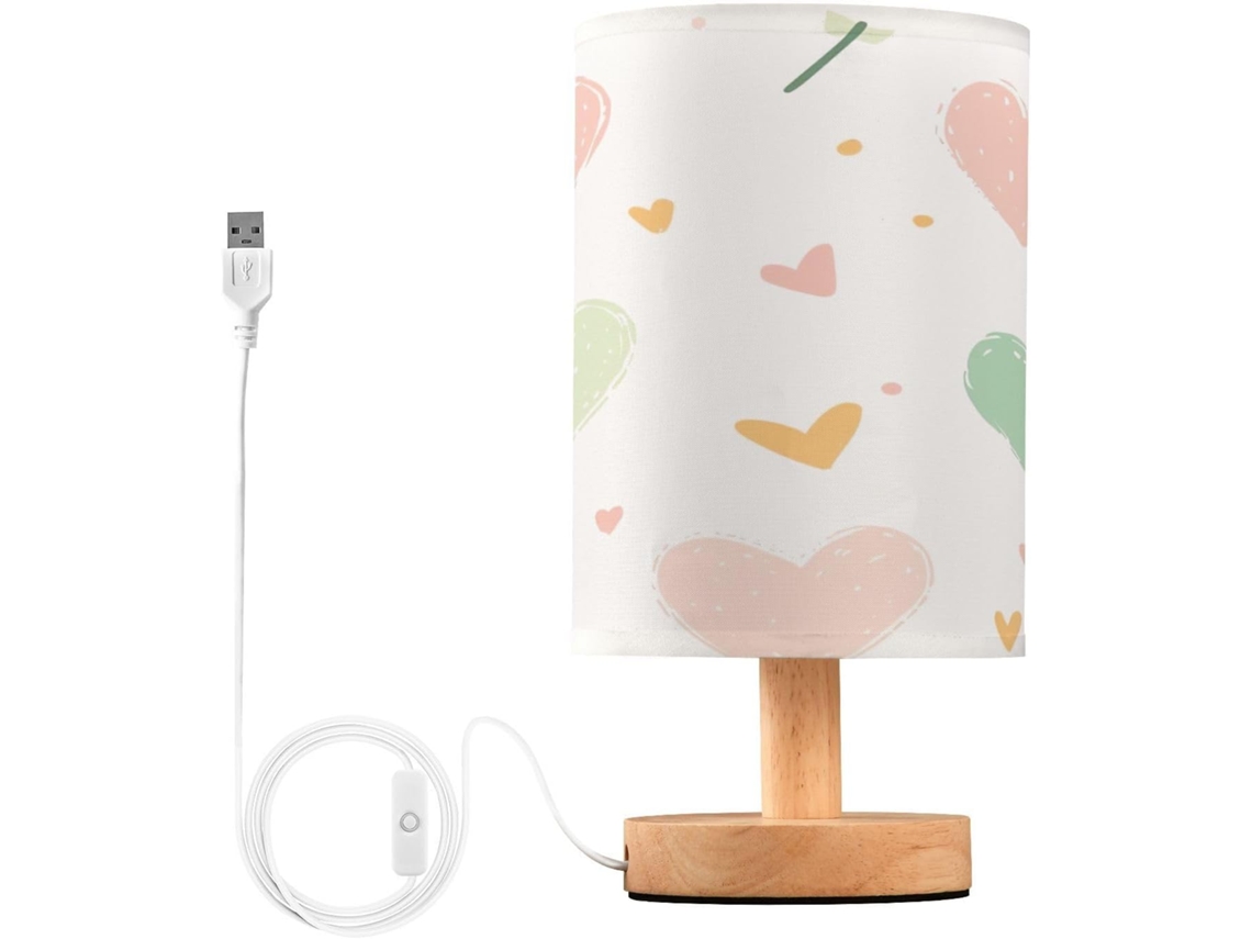 Luminária De Cabeceira Led Pequena Em Formato Coração Da Skyshu Com Base Madeira Antiderrapante E Cúpula Que Não Agride