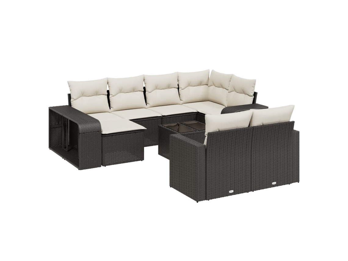 Conjunto de 11 Sofás de Jardim com Almofadões Vime Pe Preto MAISON EXCLUSIVE