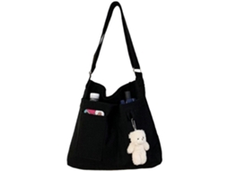Bolsa de Ombro de Lona com Zíper, Reutilizável, Lavável, Transversal, para Praia, Dobrável, para Compras, Ecológica, Estilo Hobo, Preta. GOKOCO