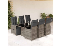 Vidaxl 7 Pcs Conjunto Bistrô De Jardim C/ Almofadões Vime Pe Cinza