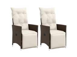 Vidaxl Cadeiras Jardim Reclináveis 2pcs C/ Almofadões Vime Pe Castanho