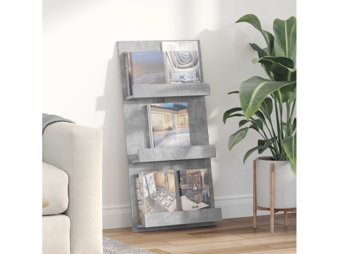 Vidaxl Estante De Revistas Com Prateleira Cinzento 51 X 11 X 102 Cm